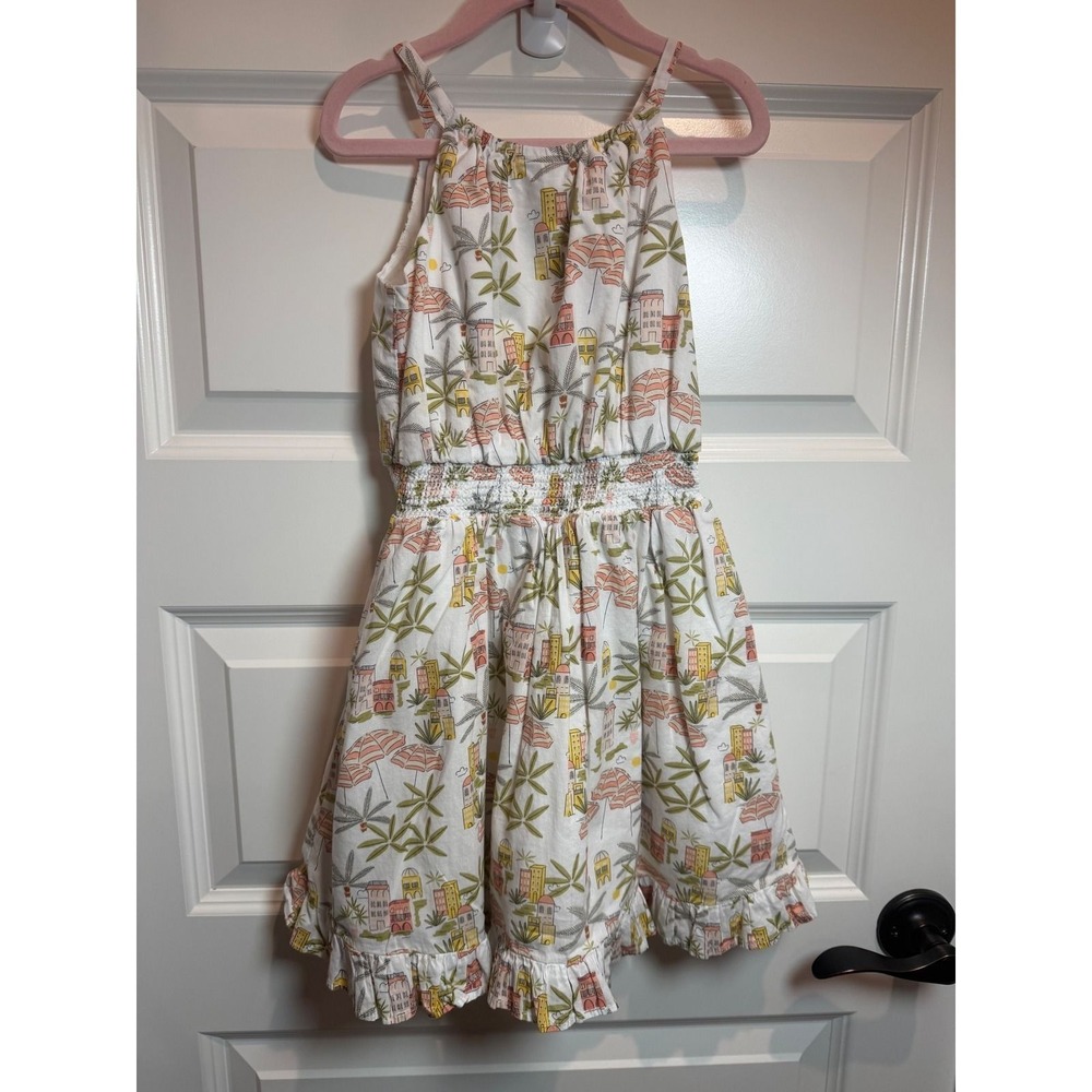 Janie and Jack Girls Size 6 White Coastal Village Palm Tree Cotton Ruffle Dress - Picture 2 of 5
